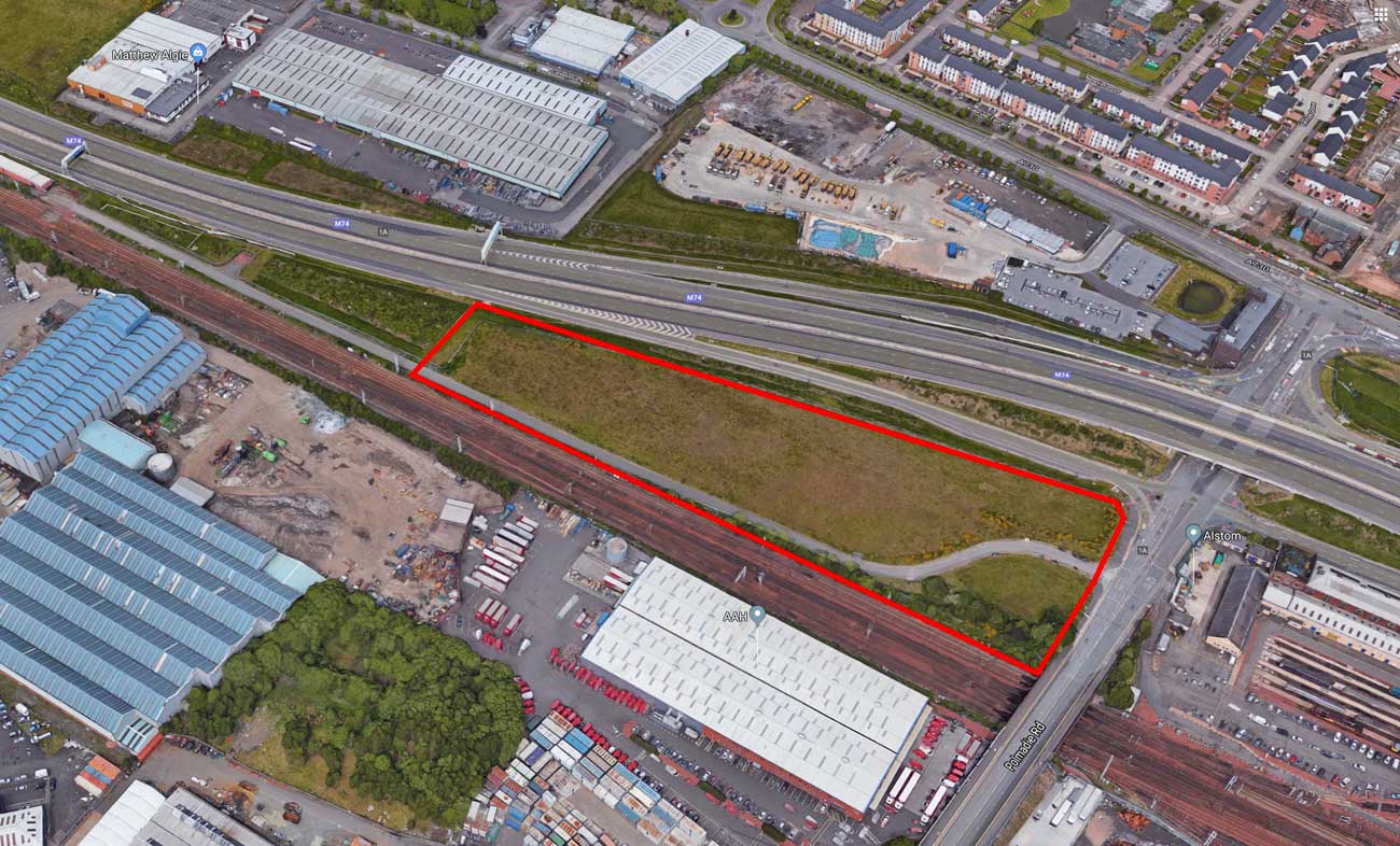 Aerial view of new site in Polmadie, Glasgow - investment development