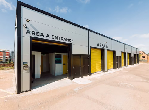 Area A entrance and yellow storage unit doors at Storage Vault Kilmarnock